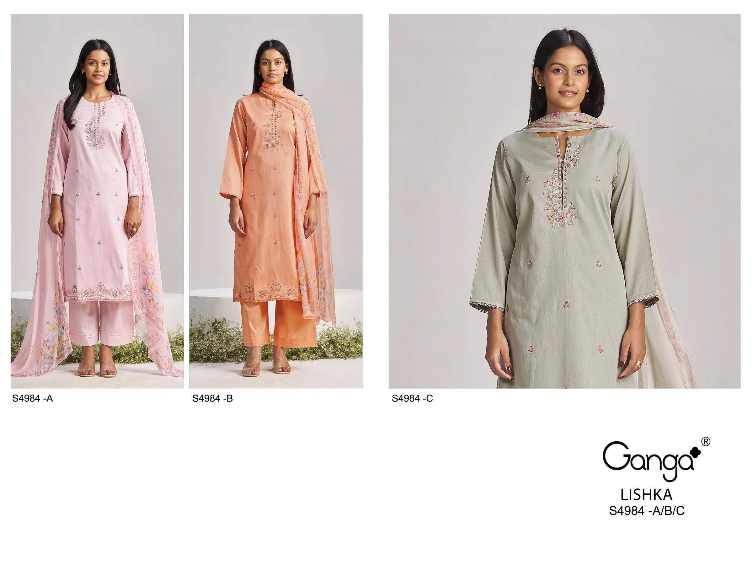 LISHKA 4984 SERIES BY GANGA FASHION Beautiful ColourfulCOTTON SATIN Dresses At Wholesale Price